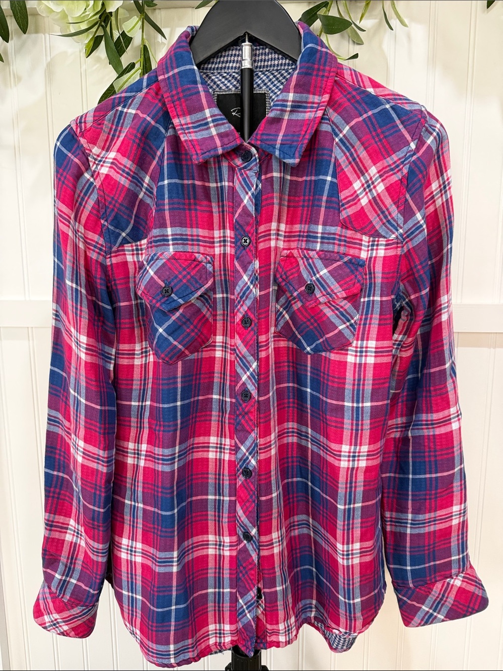 #958 RAILS Pink & Blue Plaid Button-Down Shirt w Cozy Soft Contrast Lining